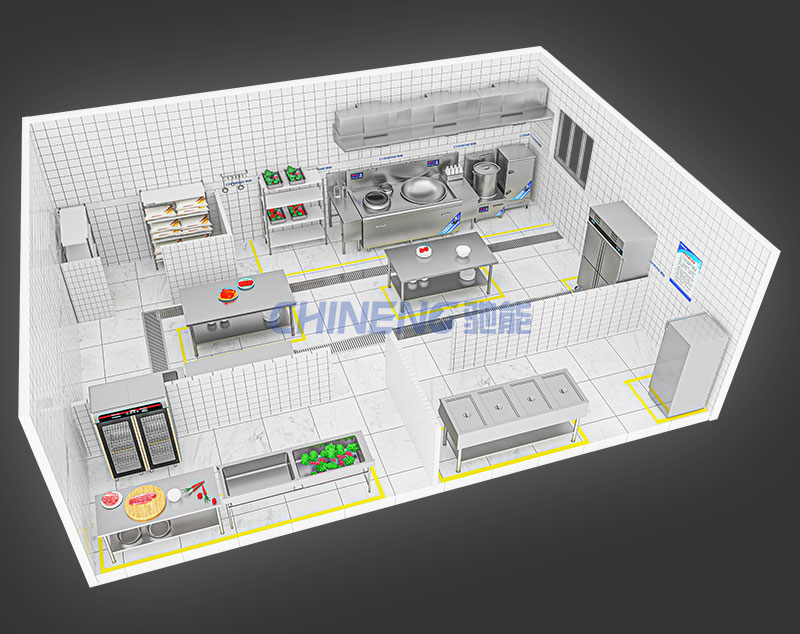 100-150人学校食堂厨房3D效果图