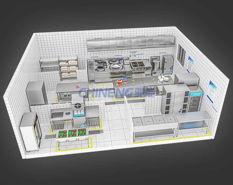 100-150人企业食堂厨房3D效果图