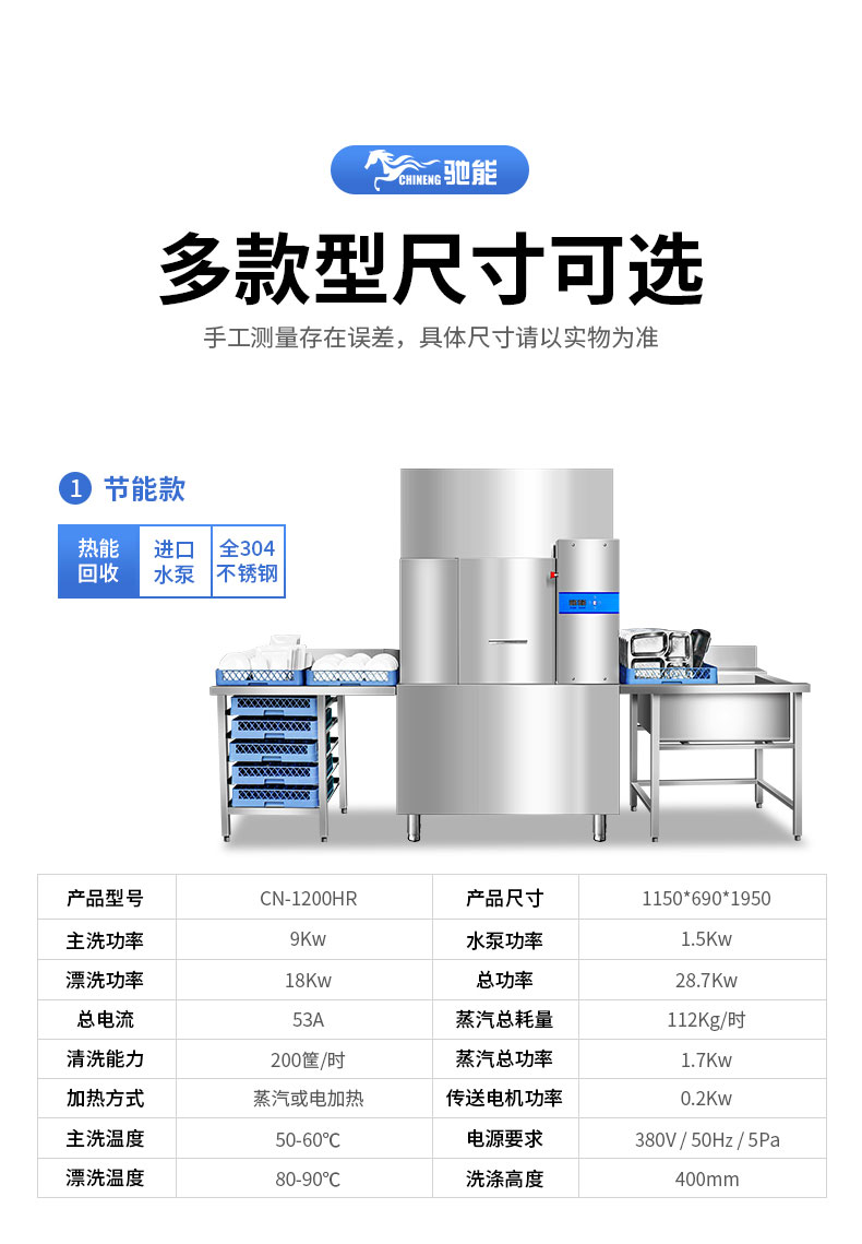 驰能通道式洗碗机产品参数1