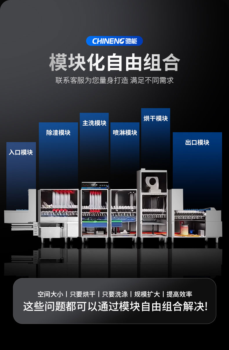 驰能长龙式洗碗机模块化自由组合
