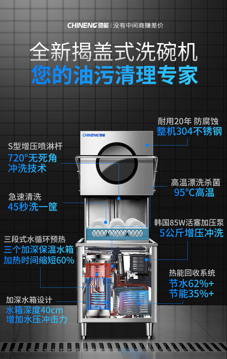 驰能揭盖式洗碗机整机细节