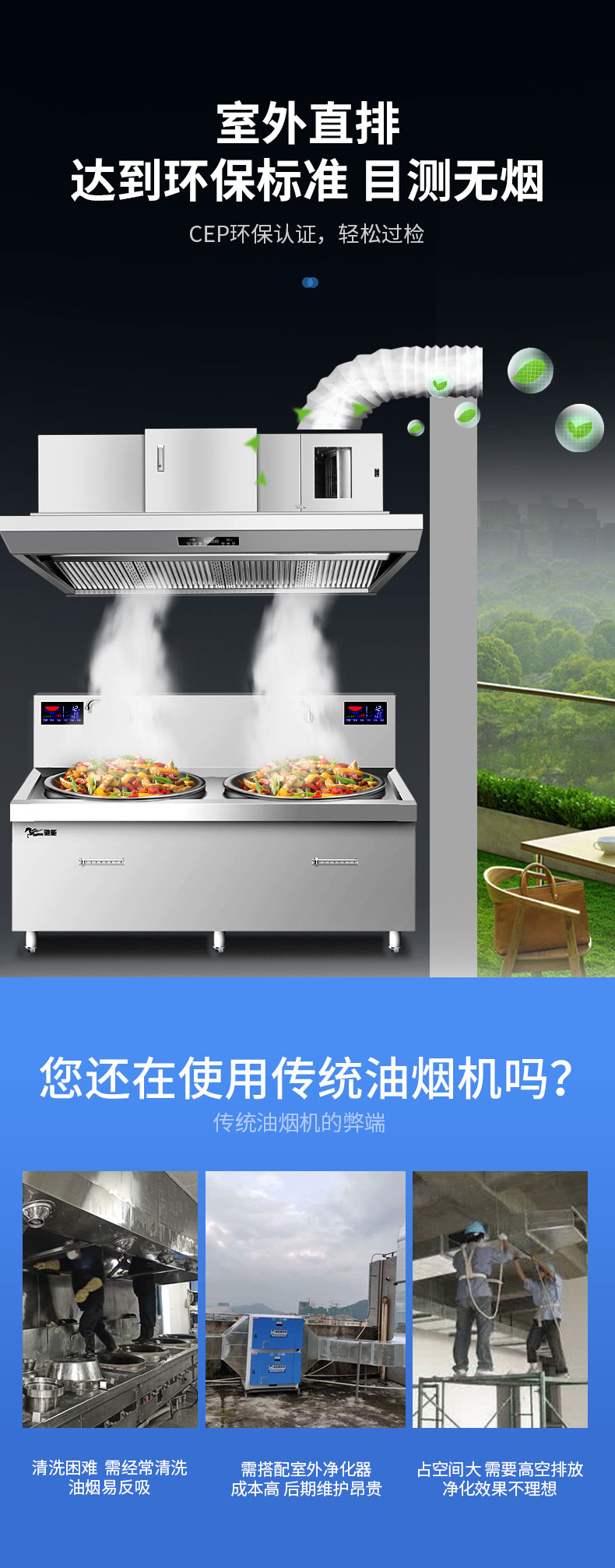 驰能油烟净化一体机与传统油烟净化器对比