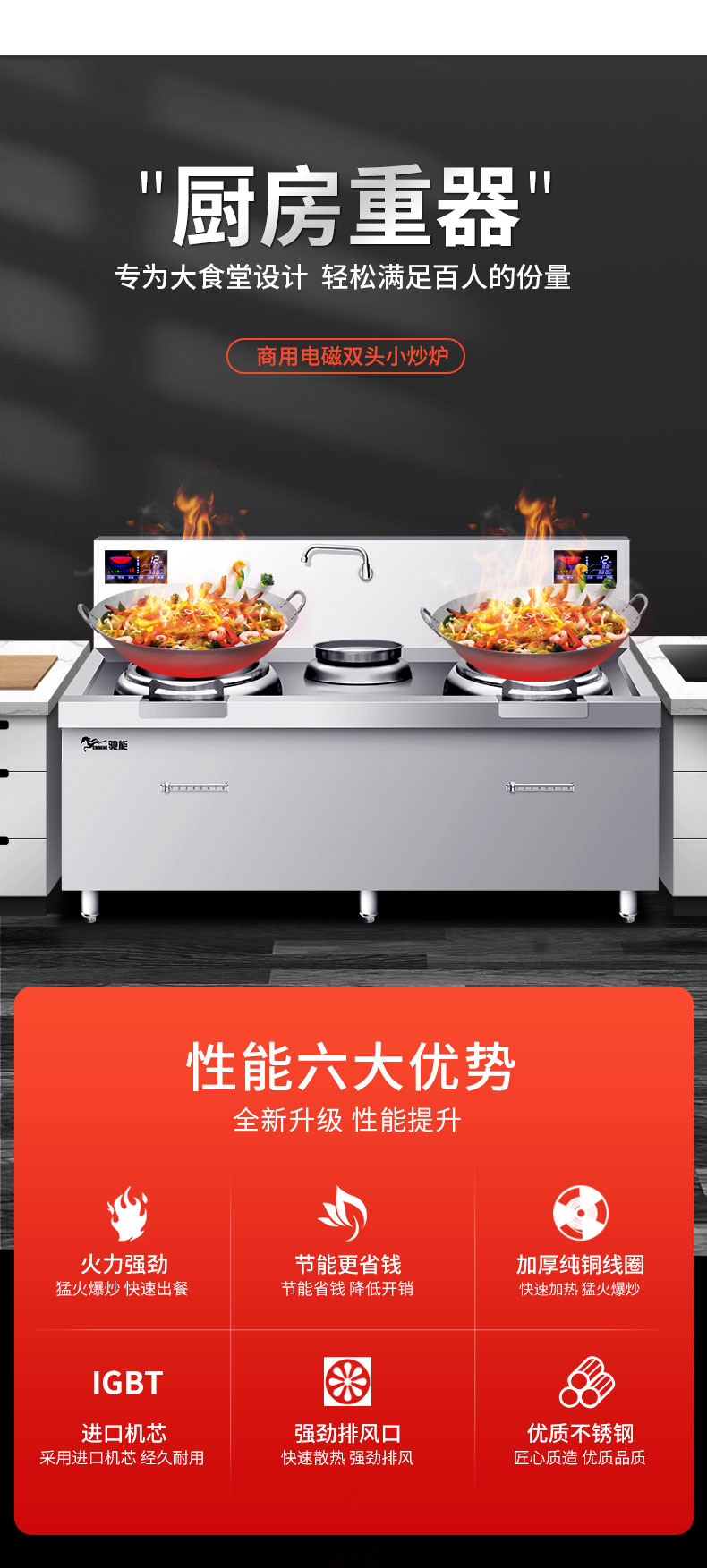 驰能商用双头小炒炉六大性能