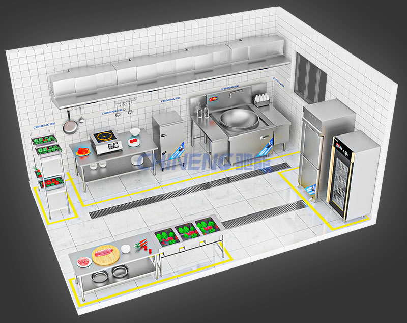 20-50人公司食堂厨房3D效果图