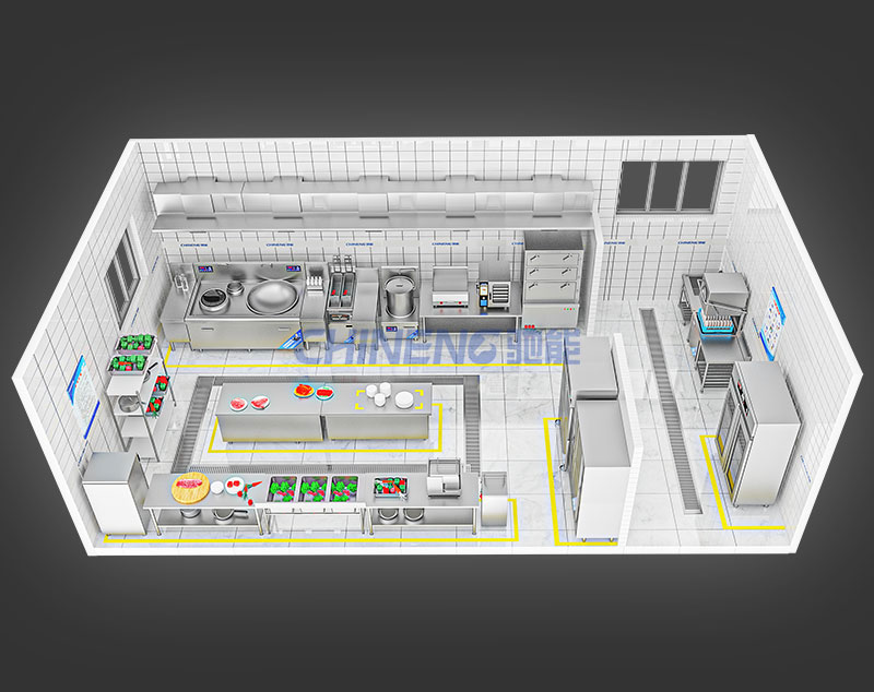 20-50人大型食堂厨房3D效果图