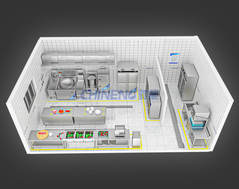 20-50人公司食堂厨房3D效果图