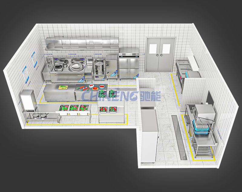 50-100人企业食堂厨房3D效果图