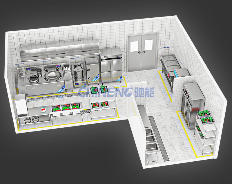 50-100人公司食堂厨房3D效果图