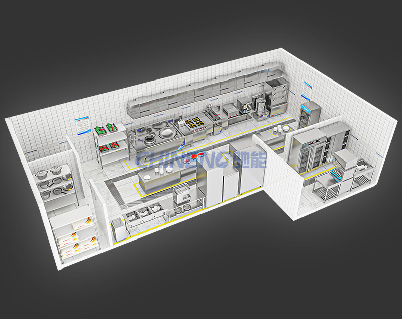 50-100人公司食堂厨房3D效果图