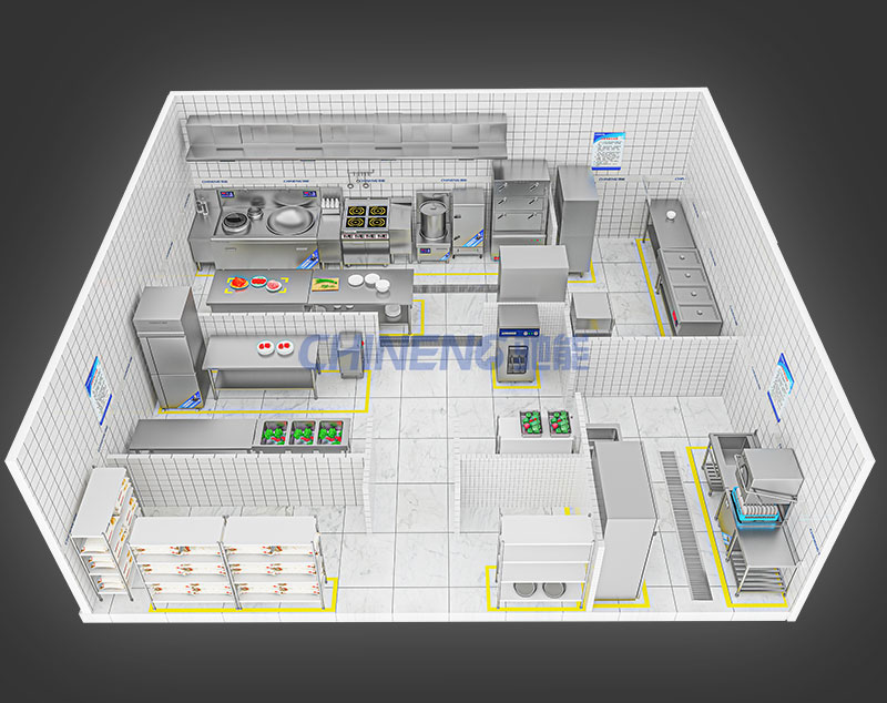100-150人公司食堂厨房3D效果图