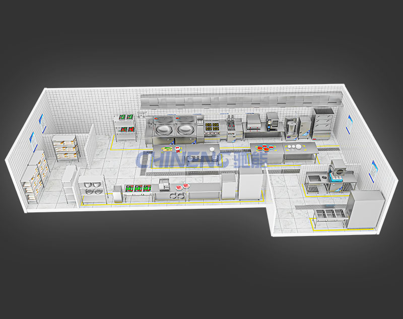100-150人医院食堂厨房3D效果图