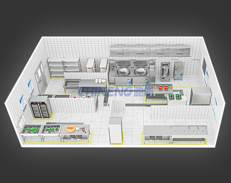 150-200人学校食堂厨房3D效果图
