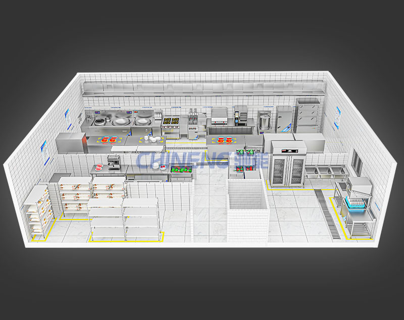 150-200人大型食堂厨房3D效果图
