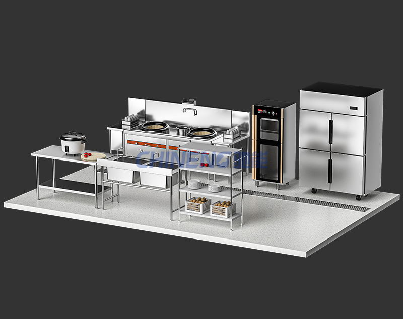 小型中餐厅中餐厅厨房3D效果图