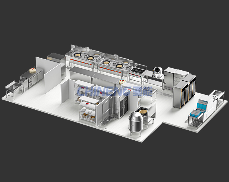 中型多菜品中餐厅中餐厅厨房3D效果图